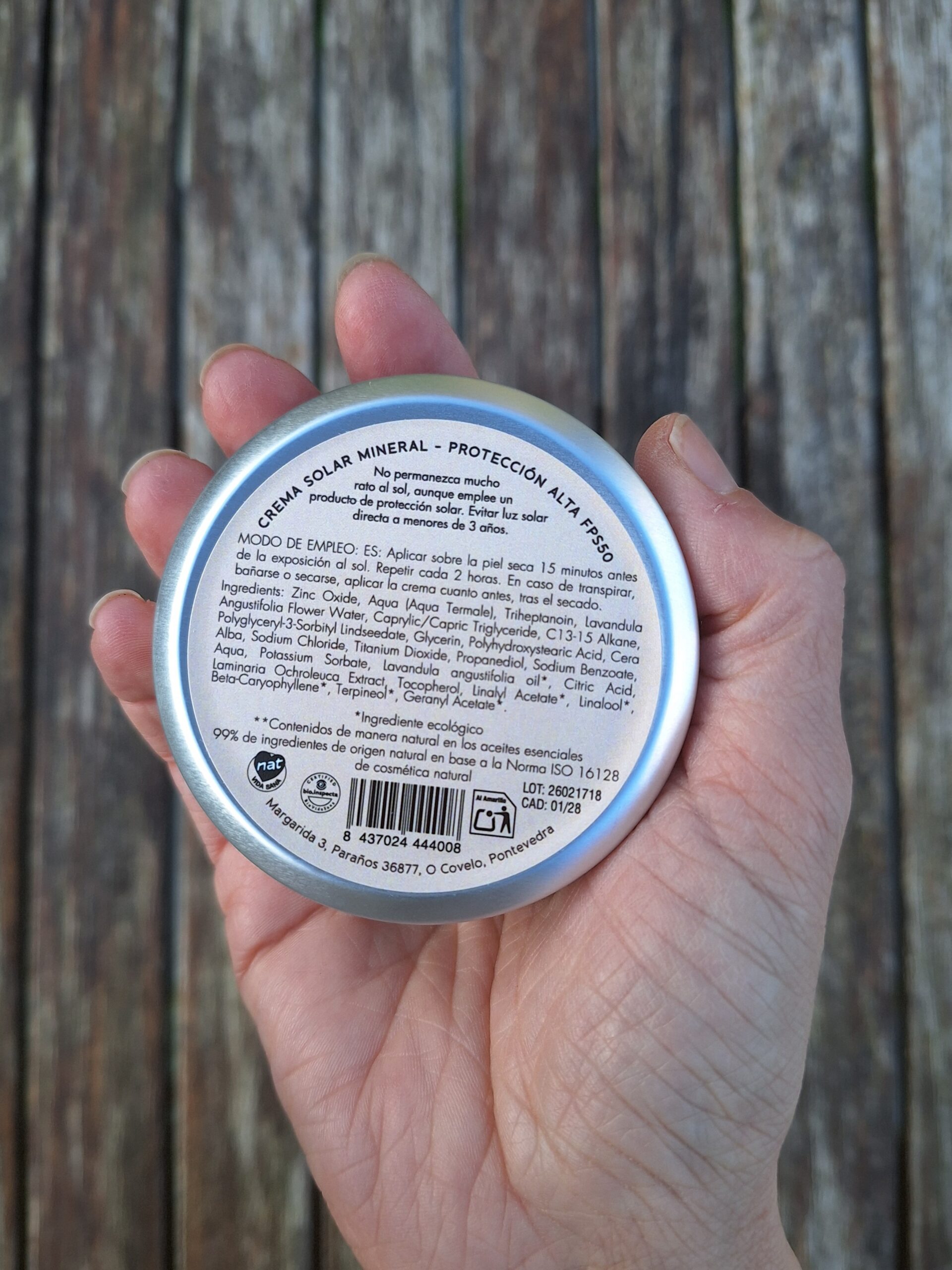 Crema solar natural mineral